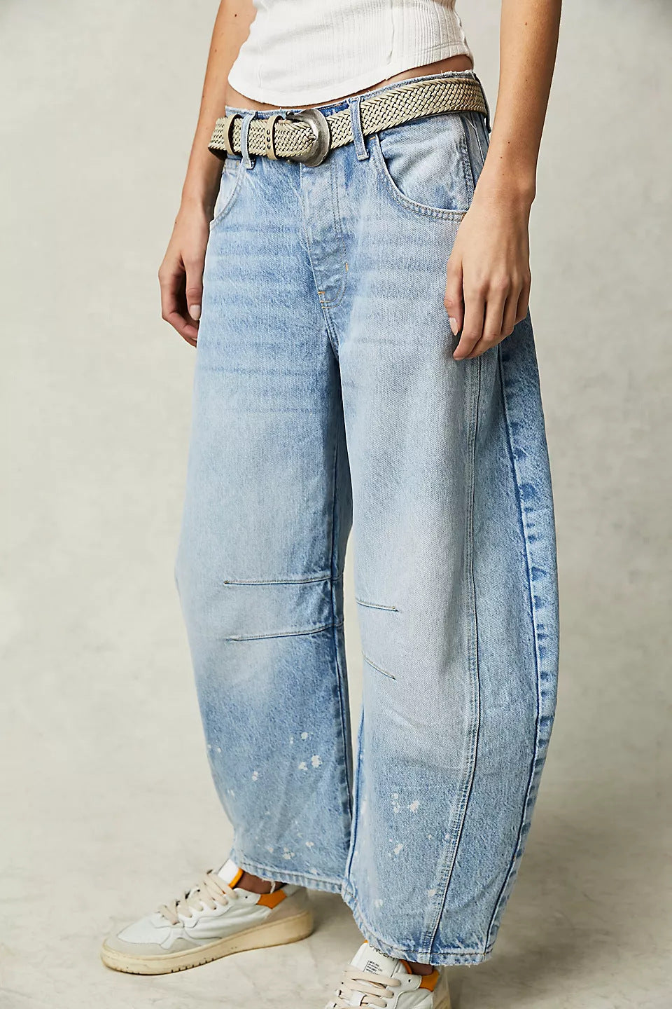 High-Stretch Mid-Rise Barrel Jeans Women Pants