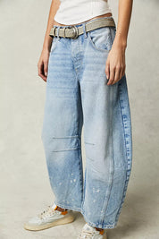 High-Stretch Mid-Rise Barrel Jeans Women Pants