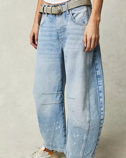 High-Stretch Mid-Rise Barrel Jeans Women Pants