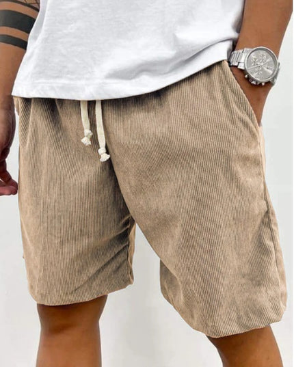 Men’s Corduroy Drawstring Shorts Khaki Men Shorts