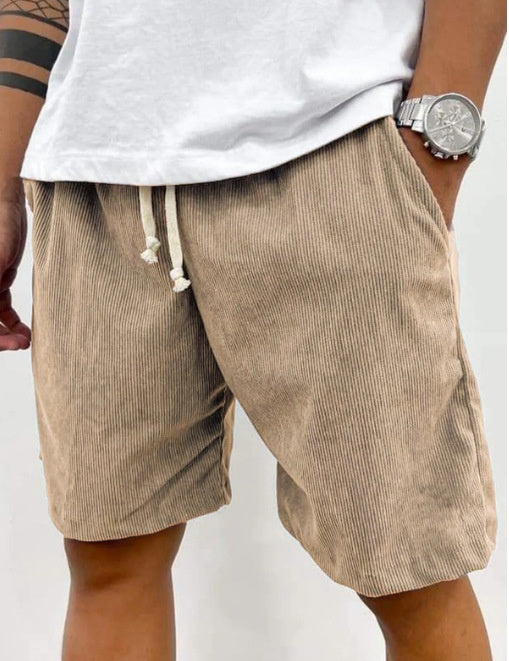 Men’s Corduroy Drawstring Shorts Khaki Men Shorts