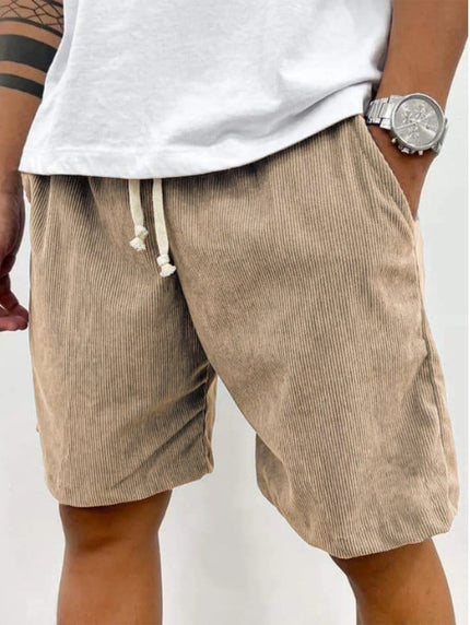 Men’s Corduroy Drawstring Shorts Khaki Men Shorts