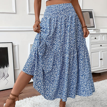 Women's Boho Floral Maxi Skirt Blue Skirts