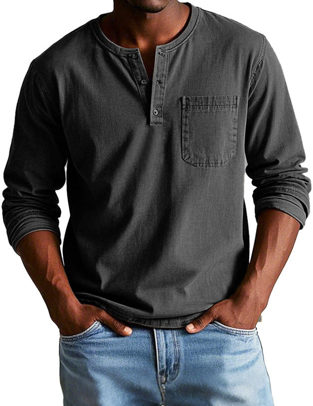 Timeless Long Sleeve Henley Shirt Black Men Shirts