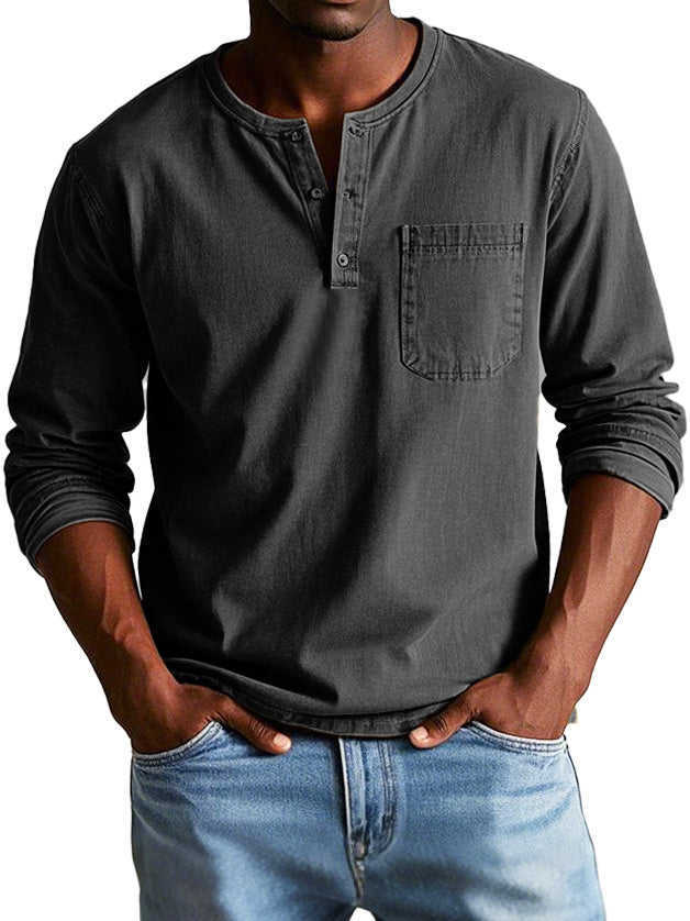 Timeless Long Sleeve Henley Shirt Black Men Shirts