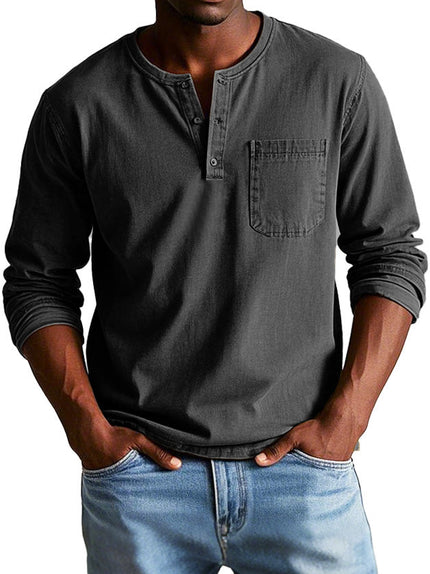 Timeless Long Sleeve Henley Shirt Black Men Shirts