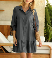 Demy™ | Laidback Luxe Button Shirt Dress Dark Gray Dress