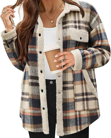 Women's Cozy Plaid Fleece Jacket Blue Fleece Jacket