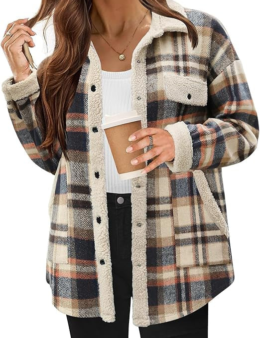 Women's Cozy Plaid Fleece Jacket Blue Fleece Jacket