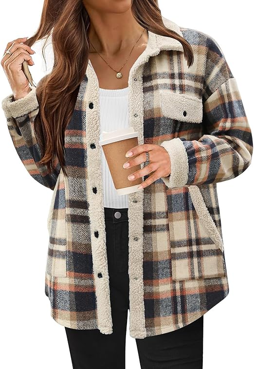 Women's Cozy Plaid Fleece Jacket Blue Fleece Jacket