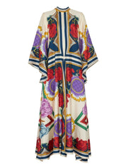 Exquisite Floral Print Draped Waterfall Sleeves Maxi Dress Dresses
