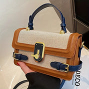 Chic Canvas & Leather Trim Crossbody Bag Brown Blue Handbags