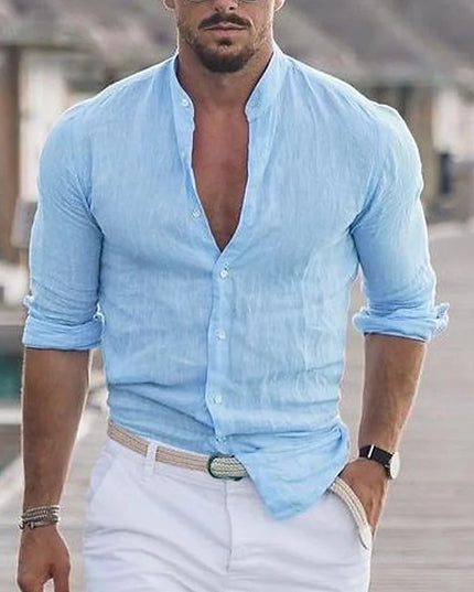 Men's Long Sleeve Solid Color Casual Shirt LTMC Sky blue Shirts