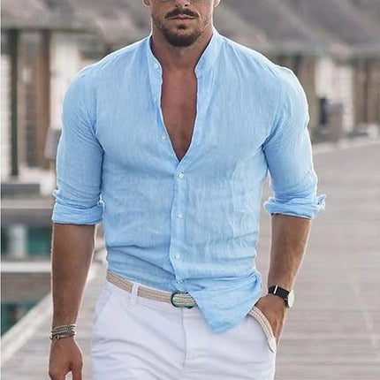 Men's Long Sleeve Solid Color Casual Shirt LTMC Sky blue Shirts