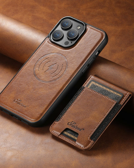 Luxury Leather Phone Case with Card Holder Brown Phone Case