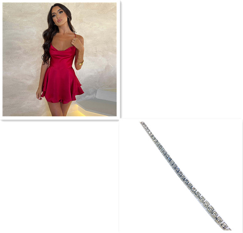 Sexy Backless Satin Suspender Mini Dress Dresses