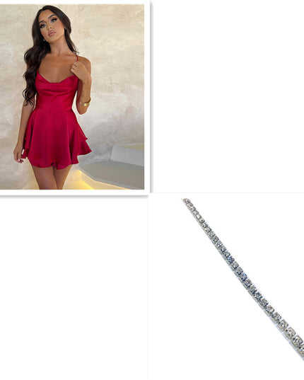 Sexy Backless Satin Suspender Mini Dress Dresses