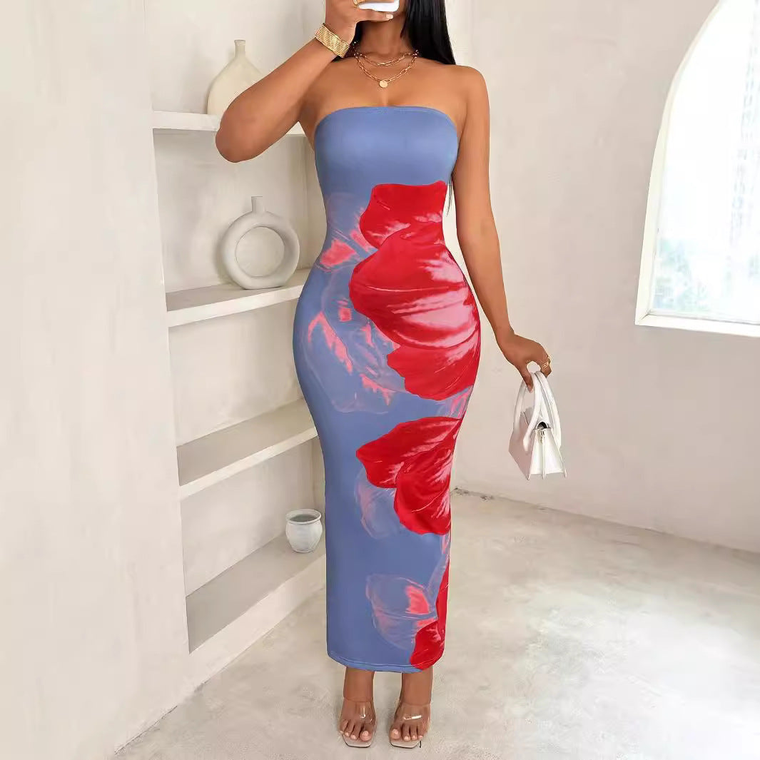 Women's Slim-Fit Floral Print Dress Dress