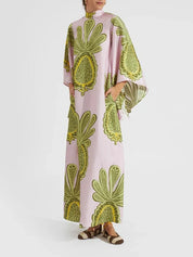 Tropical Big Pineapple Print Maxi Dress Green Dresses