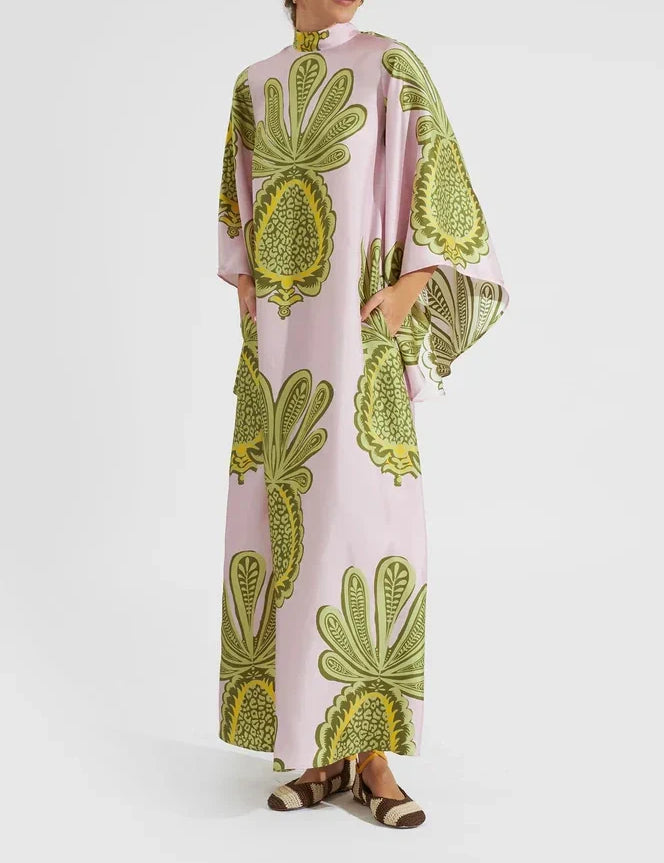 Tropical Big Pineapple Print Maxi Dress Green Dresses