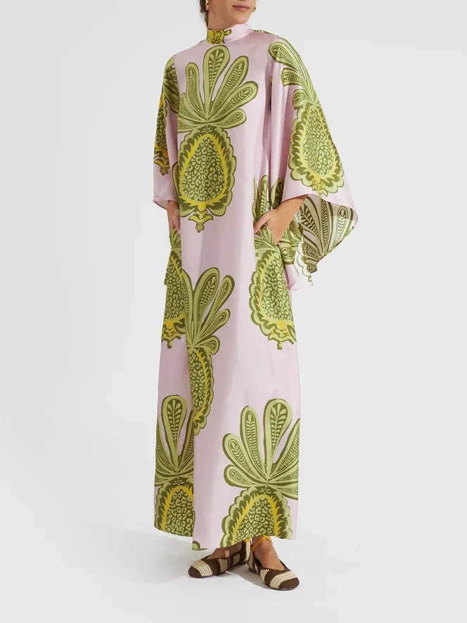Tropical Big Pineapple Print Maxi Dress Green Dresses