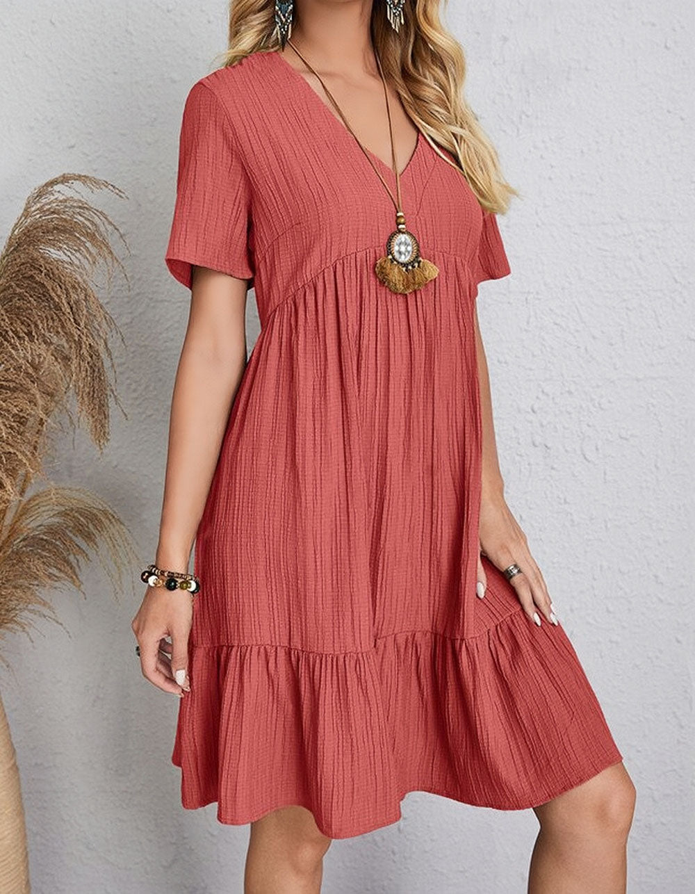 Angelina™ | V-Neck Midi A-Line Dress Red A-Line Dresses