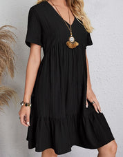 Angelina™ | V-Neck Midi A-Line Dress Black A-Line Dresses