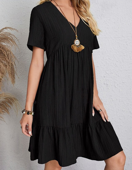 Angelina™ | V-Neck Midi A-Line Dress Black A-Line Dresses
