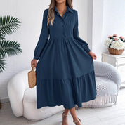 Women's Lapel Loose Ruffled Shirt Dress – Casual Long-Sleeve Vacation Dress Dresses