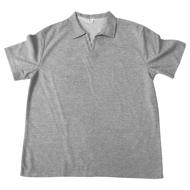 Men’s Waffle Lapel V‑Neck Short‑Sleeve Polo T-Shirts