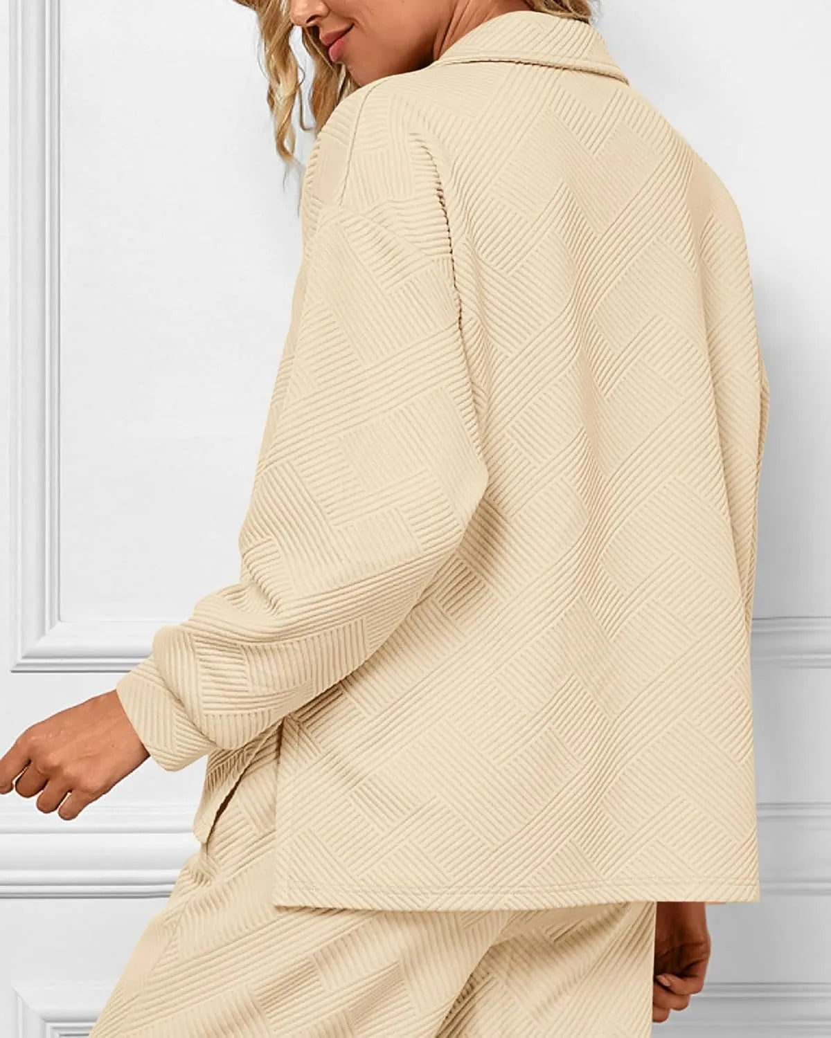 Mireya™ | Women's Lapel V Neck Textured Lounge Sets Two piece set