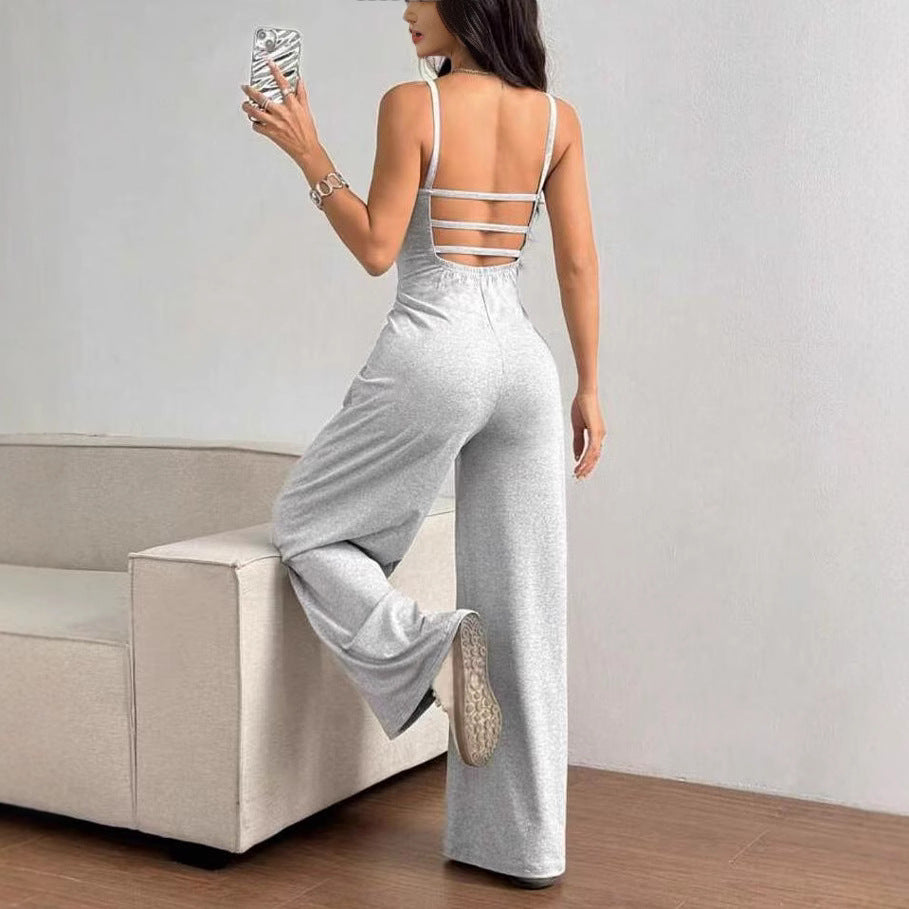 Cross Strap Backless Jumpsuit – Sleek & Comfortable for Summer Jumpsuit