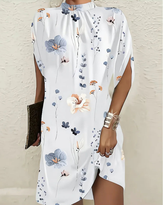 Kerstin™ | Dress with a round neckline and batwing sleeves White flowers