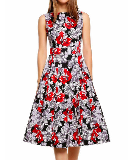 Women's Vintage Floral Print Dress Lily red Dress