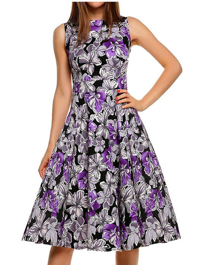 Women's Vintage Floral Print Dress Lily purple Dress