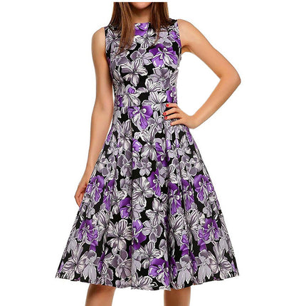 Women's Vintage Floral Print Dress Lily purple Dress