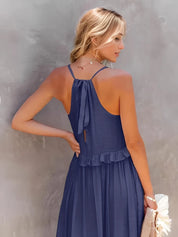 Ruffled Sleeveless Tiered Maxi Dress with Pockets