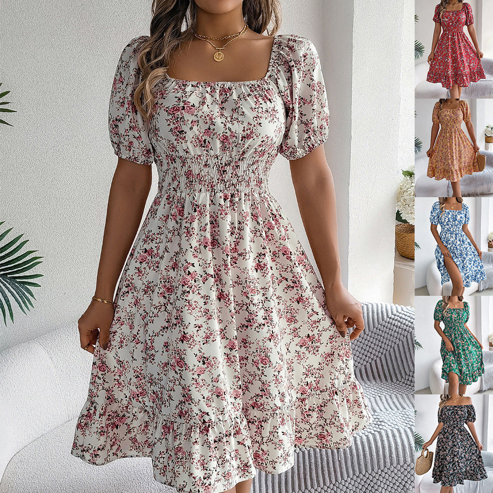 Floral Print Square Neck Dress Dresses