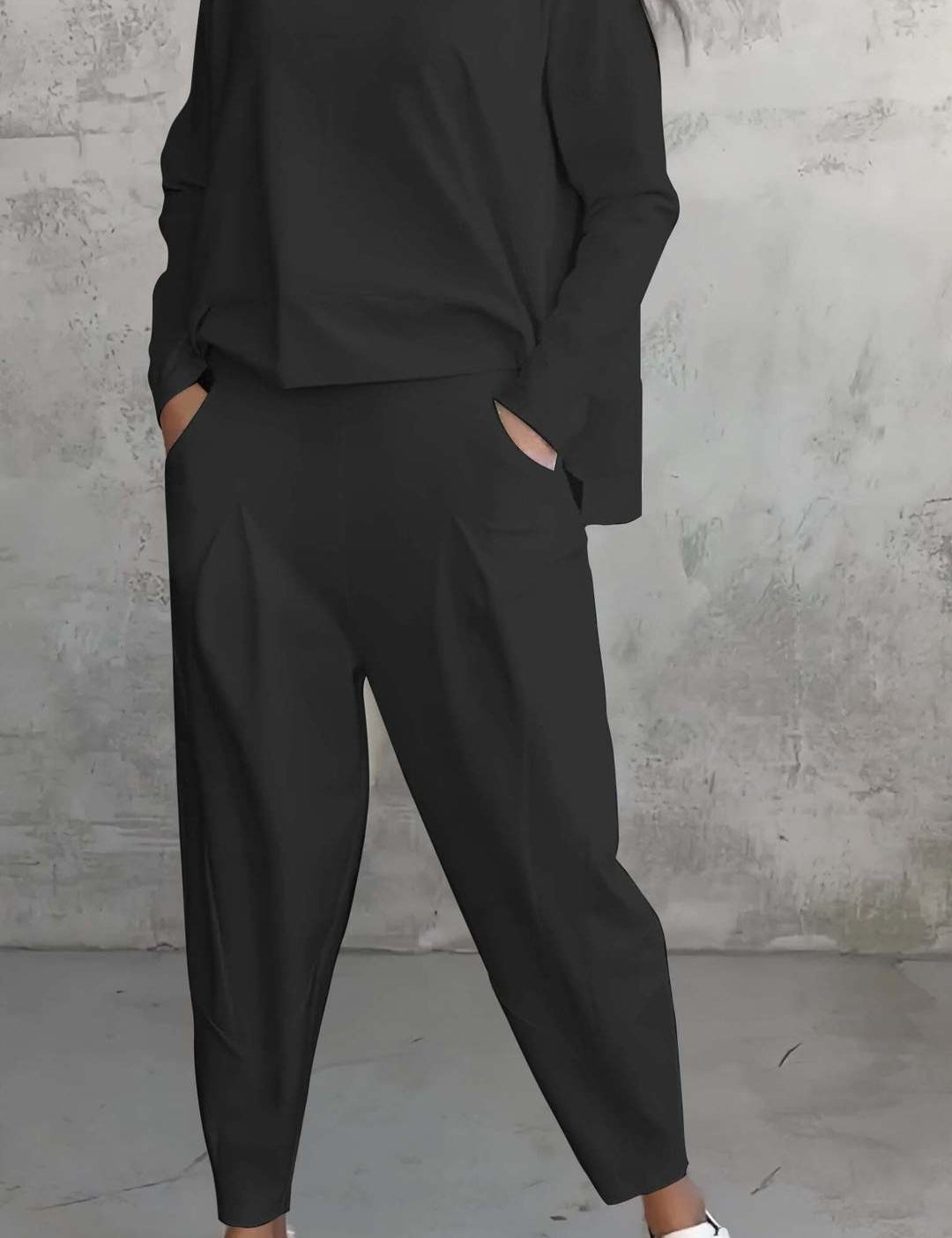 Women's Irregular Long-Sleeve Top & Harem Pants Set Black set