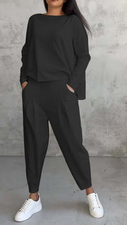 Women's Irregular Long-Sleeve Top & Harem Pants Set Black set
