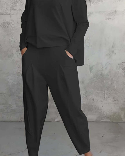 Women's Irregular Long-Sleeve Top & Harem Pants Set Black set