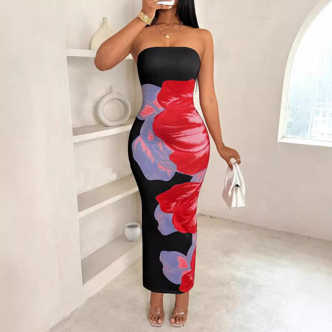 Women's Slim-Fit Floral Print Dress Dress