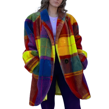 Stylish Female Plaid Woolen Coat Yellow Woolen Coat