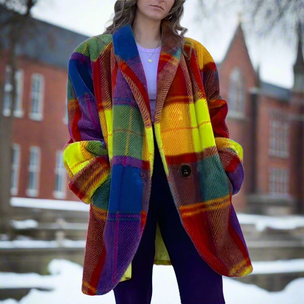 Stylish Female Plaid Woolen Coat Woolen Coat