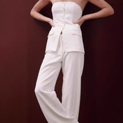 Elegant Women's Tube Top & Wide-Leg Pants Set White Sets