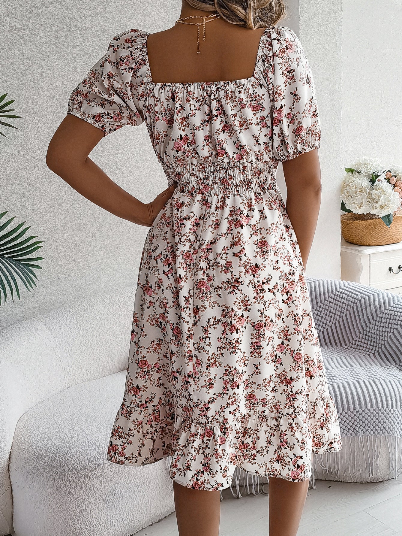 Floral Print Square Neck Dress Dresses