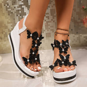 Alina Butterfly Wedge Sandals Black White Sandals