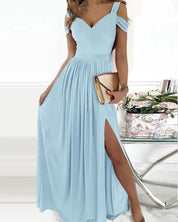 Elegant Greek Goddess Pleated Maxi Dress Sky blue Dresses