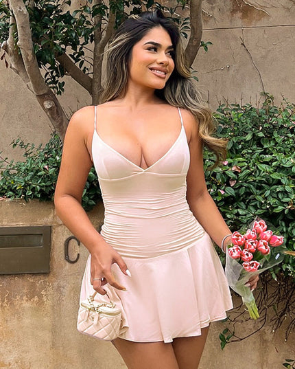 Sexy V-Neck Suspender Dress Pink Dresses