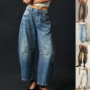 High-Stretch Mid-Rise Barrel Jeans Women Pants